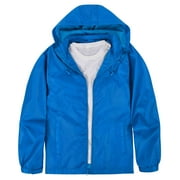 MADHERO Mens Lightweight Windbreaker Jackets Waterproof Raincoat with Removable Hood Royal Blue Size S